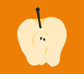 Apple half in a bold flat style. Cut apple. Hand-drawn fruit vector illustration