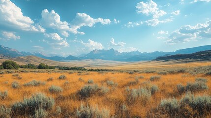 Obraz premium A wide-angle view of Utah's mountainous landscape, with rolling hills and distant peaks, offering a vast and open scene with ample copy space.