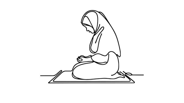 woman praying, continuous line art, black clip art preview