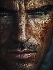 Resolute and Intense Close up Portrait with Dramatic Lighting and Cinematic Style