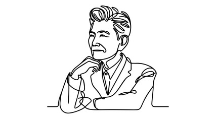 Stylish senior asian man line art drawing