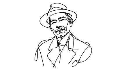 portrait of Stylish senior asian man line art vector