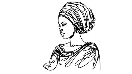 african woman in traditional dress line art illustration