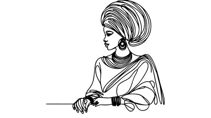 african woman in traditional outfit line art vector 