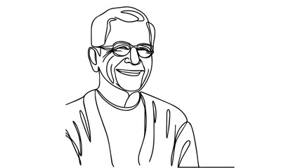 Happy old man line art vector