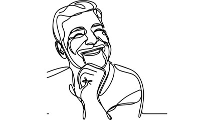 smiling elderly man line art vector