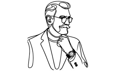 Stylish mature man line art vector