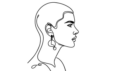  woman with shaved head, wearing earrings line art drawing vector