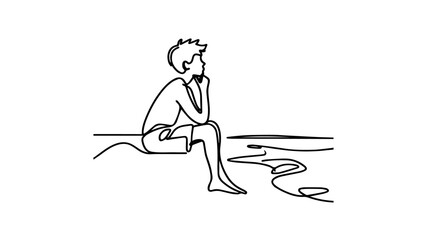 Thoughtful boy on beach