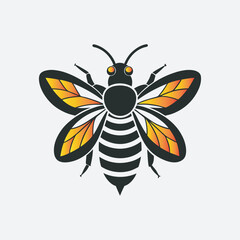 Black and White Vector Illustration of a bee for Coloring Book with color sample, Bee vector art.