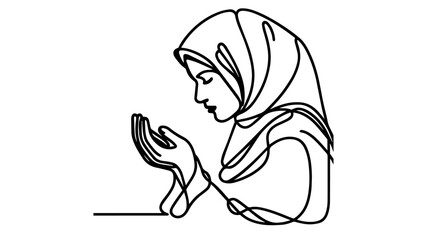 woman in hijab praying line art vector