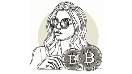 woman with bitcoin glasses line art drawing