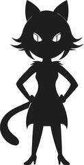 Black cute cat girl silhouette vector art illustration, cute cat girl silhouette,