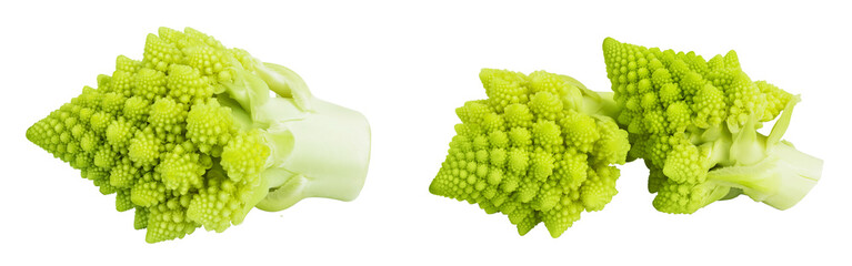 Romanesco broccoli cabbage or Roman Cauliflower isolated on white background with  full depth of field