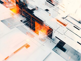 Sleek Geometric Grid of a Futuristic Digital Data Visualization with Interconnected Pathways and