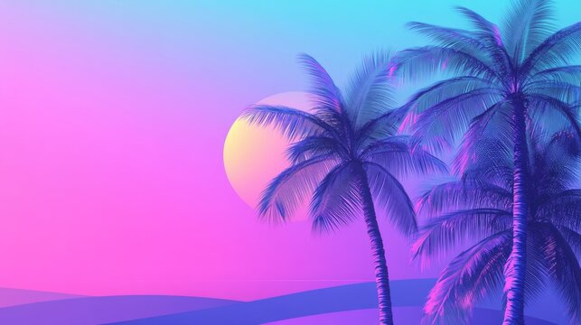 Windows 98 Nostalgia: Tropical Palm Tree on Ultraviolet Retro Poster Background