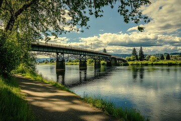 Albany Oregon. Summer Landscape with Bridge over Willamette River