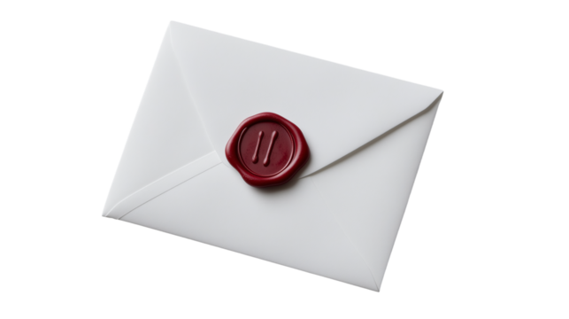 White envelope with red wax seal isolated on transparent background - Powered by Adobe