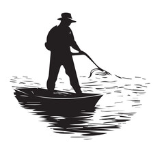 Fototapeta premium Man Fishing silhouette. Vector silhouette of Man fishing on white background.