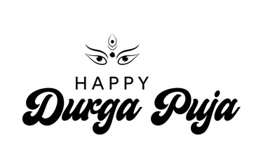 Happy Durga Puja hand lettering design vector , Happy Durga Puja text vector