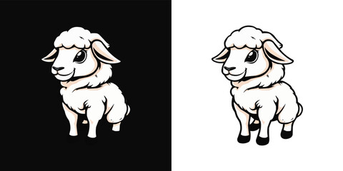 Cute lamb logo template with Goat vector illustration. Horned goat head or ram in circle. mascot logo