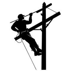 Silhouette of Electrical Lineman Climbing Vector Design