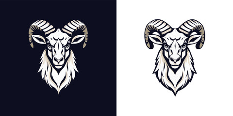 E-sports team logo template with Goat vector illustration. Horned goat head or ram in circle. Aggressive Lamb mascot logo