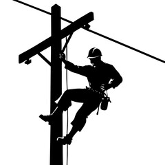 Silhouette of Electrical Lineman Climbing Vector Design