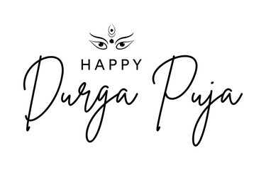 Happy Durga Puja hand lettering design vector , Happy Durga Puja text