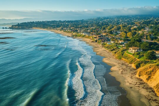 Aptos California: Aerial View of Coastal Seascape for Summer Vacation and Travel Tour