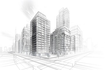 Architectural Sketch of Modern Urban Buildings in a Cityscape