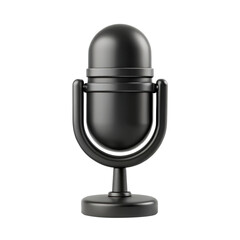 Black 3D microphone icon illustration with a sleek, modern design, ideal for representing audio, podcasts, and communication themes. Isolated on transparent background, png.