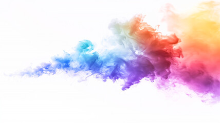 Colorful powder explosion cloud, rainbow vibrant color splash, paint holi dust, multicolor particles, isolated white background