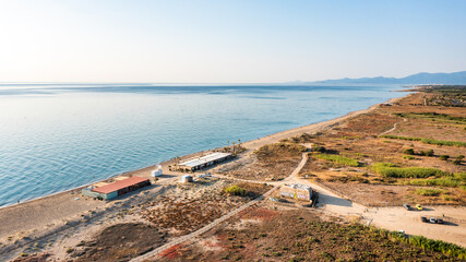 Aerial view of a nature beach in the French Mediterranean Sea near the Pyrenees