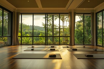 Fototapeta premium Tranquil Yoga Studio Background Promoting Calmness and Focus inNatural Setting