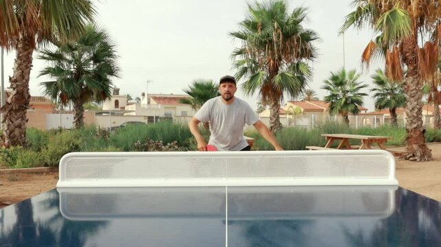 table tennis. man athlete playing ping pong. sport party tournament concept. sportsman man training playing table tennis. forehand and backhand exercise lifestyle in ping pong.