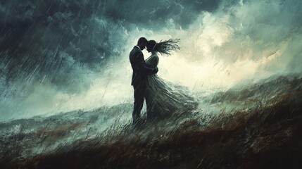 Husband and wife in a storm