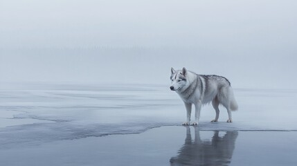 Husky Dog on a Frozen Lake