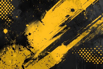 Dynamic Yellow and Black Abstract Background with Splashes and Dots