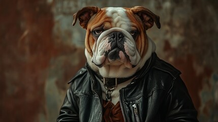 Gangsta Bulldog in a Leather Jacket