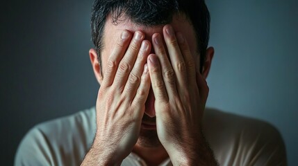 Fototapeta premium Man Covering Face With Hands