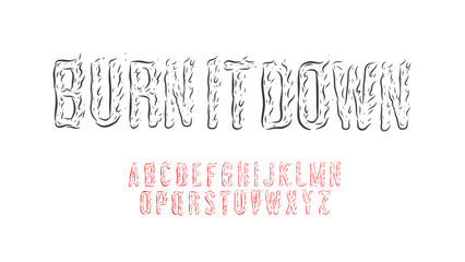 Fire font type. set of fire alphabet vector set, decorative font fire outline lettering design for t-shirt print apparel