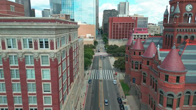 Aerial Moving Above Main Street in Downtown Dallas Texas