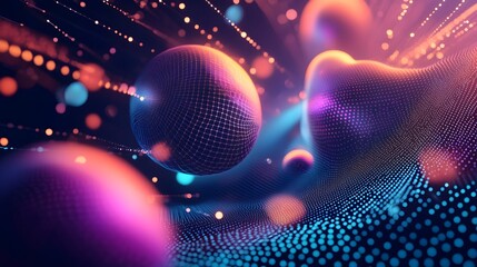 Dreamlike 3D Web Interface with Mesmerizing Geometric Shapes and Particle Effects