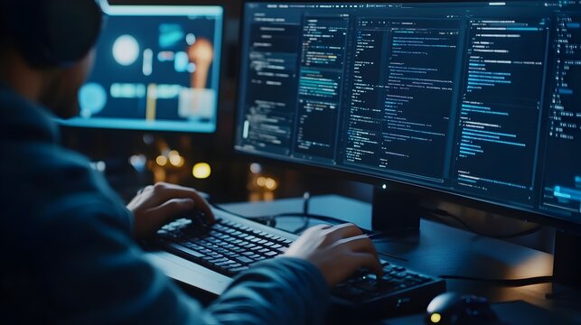 Diligent Web Designer Intently Crafting Responsive User Interface at Digital Workstation