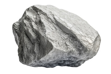 Obraz premium Silver-grey stone, isolated against pristine white backdrop, high resolution stock photo, showcasing fine detail of textured surface, illuminated under soft, even light