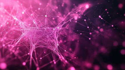 Digital particles can be interconnected with pink color neurons background wallpaper AI generated image