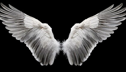 Fototapeta premium Isolated white angel wing black background realistic 