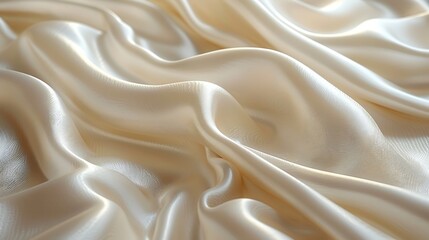 Obraz premium Close-up of smooth, ivory-colored satin fabric with soft, flowing drapes and subtle light reflections.