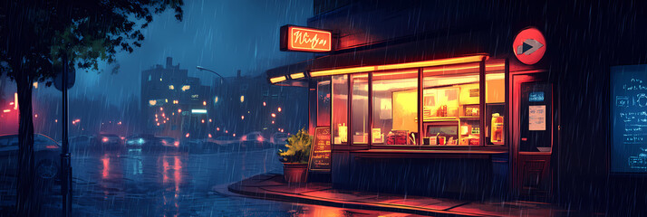 Obraz premium Lofi Bar Vibes – Relaxing Anime Manga Art with Chill Atmosphere